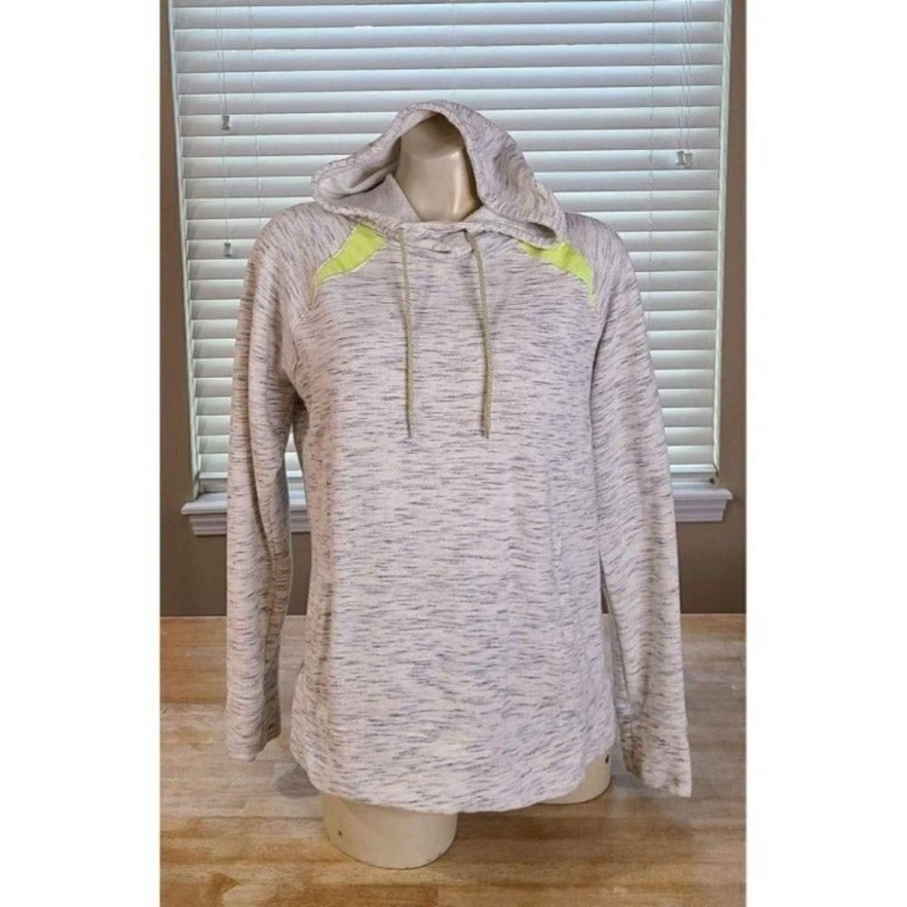 Tek Gear Women’s Large Heather Gray Pullover Hoodie Neon Accent Kangaroo Pocket
